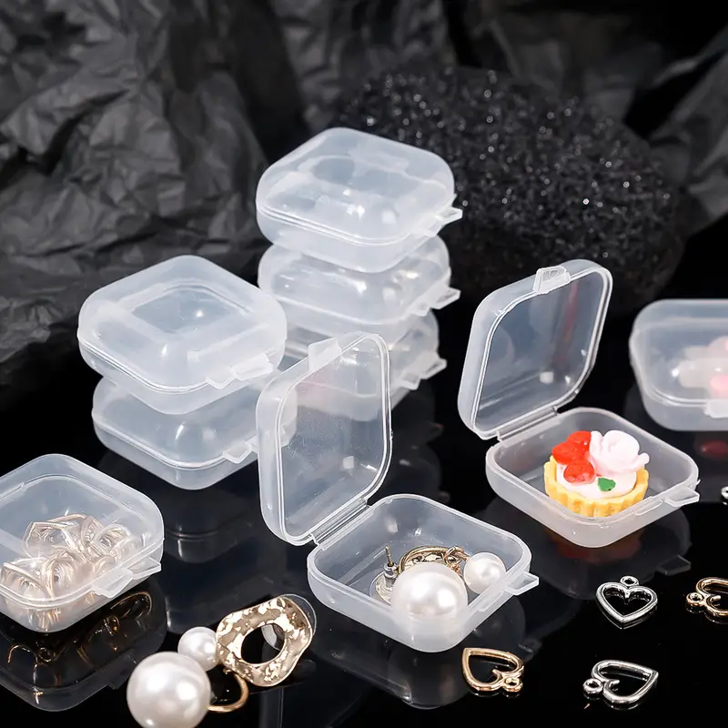 Square Mini Clear Plastic Storage Box Container With Hinged - Temu