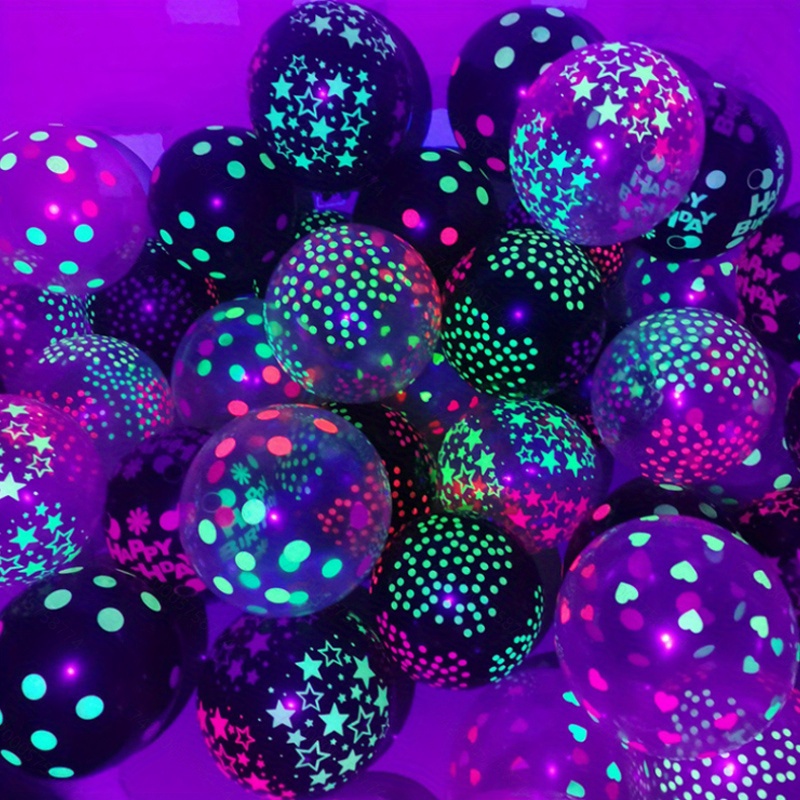 50 Pcs 12 Inch Neon Glow Balloons Glow in The Dark Balloons UV Polka Dot  Blacklight Balloons Fluorescent Latex Balloons for Birthday Wedding Neon