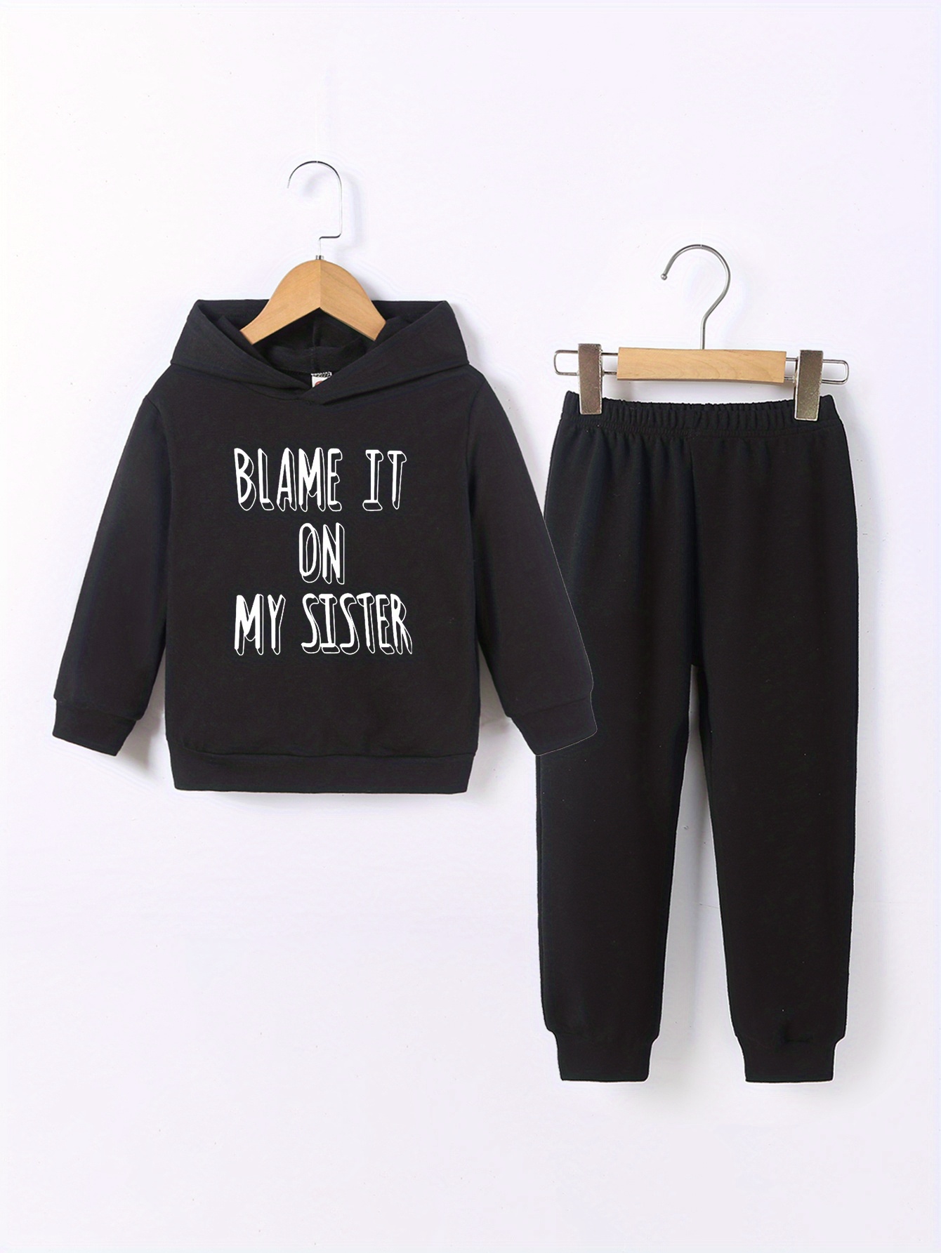 Blame Sister Print Outfit Boys Hoodie Pants Set Casual Long Temu