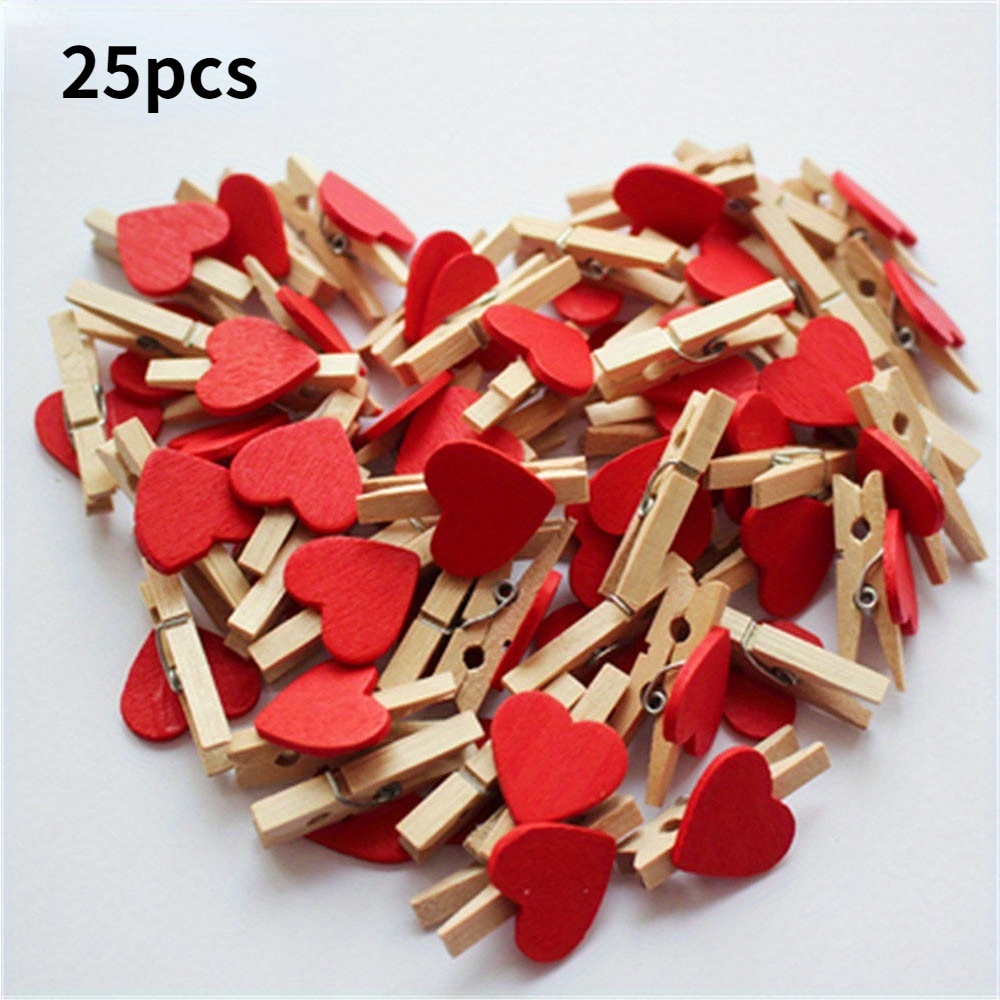 20 mini pinces à linge coeur en bois