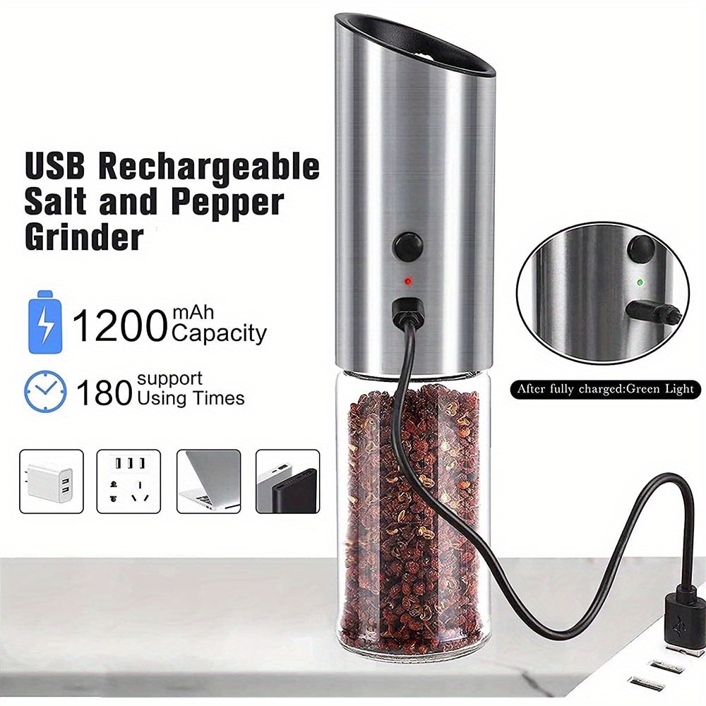 Electric Salt and Pepper Grinder Set, Rechargeable Pepper Grinder,  Stainless steel Salt Mill with Adjustable Coarseness 