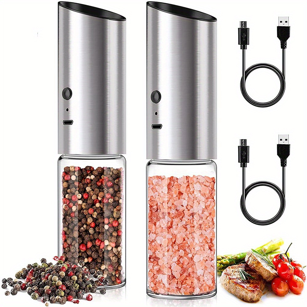  Gravity Electric Salt and Pepper Grinder Set, Pepper Grinder, Pepper  Mill, Salt Grinder, Automatic Salt and Pepper Grinder Set, USB  Rechargeable, Large Capacity, Stainless Steel: Home & Kitchen