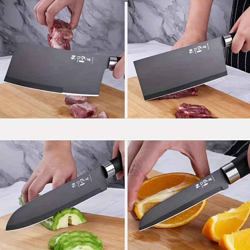 Household Rust-proof Black Blade Vegetable Cutting Knife, Full Set
