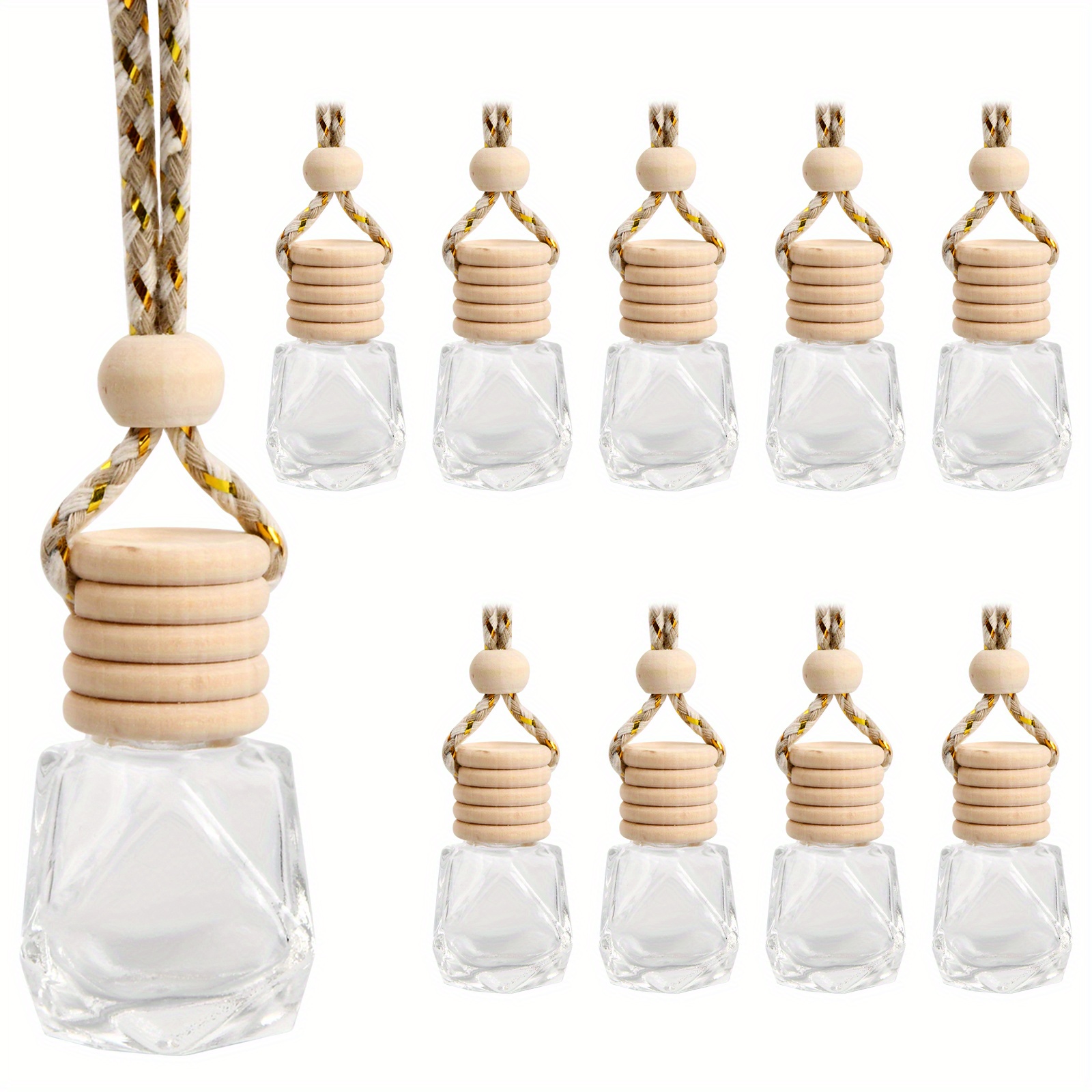 10pcs Car Hanging Glass Bottle Empty Perfume Aromatherapy Refillable  Diffuser Air Fresher Fragrance Pendant Ornament