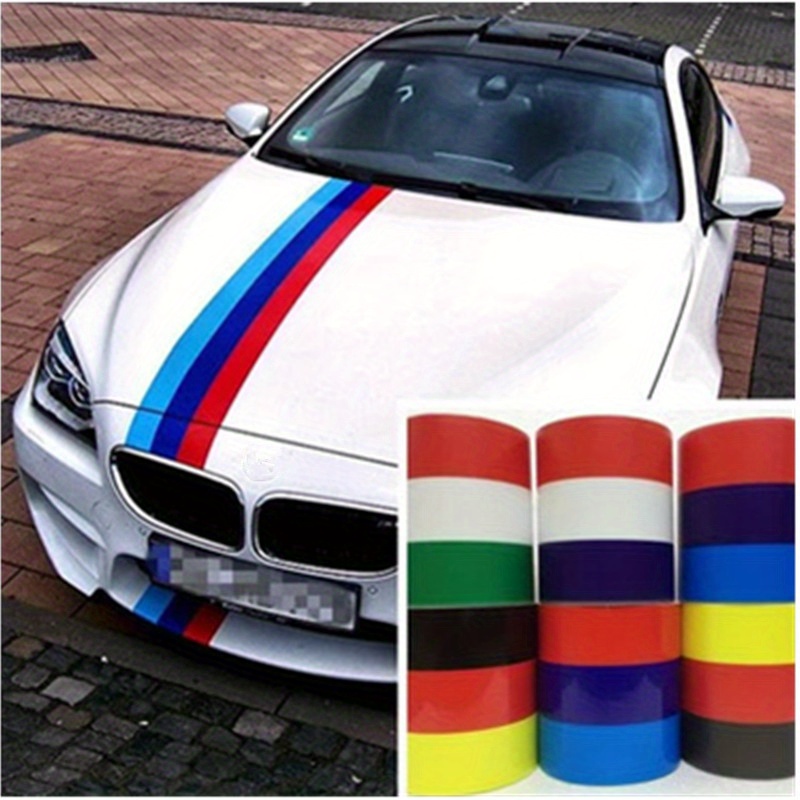 

2m/79in Car Sticker M Color Stripes Rally Side Hood Racing, Motorsport Vinyl Decal Sticker Strip Bumper Engine Cover For Car