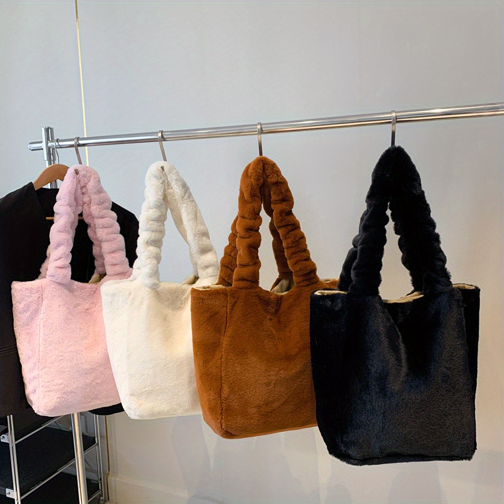 Women Large Tote Bag Fashion Handbags Fluffy Soft Plush Warm Winter Lady  Bags