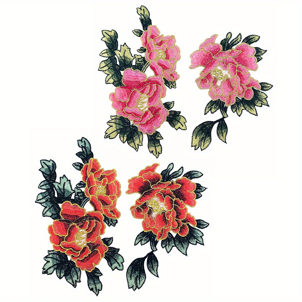 2pcs Pink Red Peony Flower Embroidery Flower Patch, Performance Clothing  Accessories Ethnic Embroidery Patch