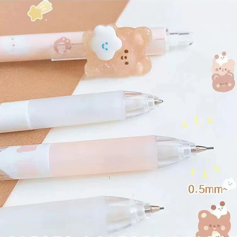 Lápiz mecánico Kawaii, artículos de papelería con temática de oso incluyen  estuche estético, lápiz mecánico con repuesto de lápiz de 0.020 in, bonitos