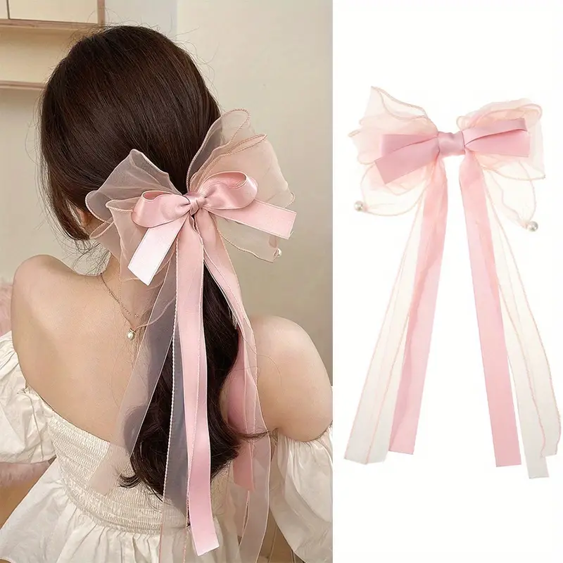 Temu Gentle and Elegant Solid Color Multi-Layered Bow Ribbon Large Size Spring Hairpin Women's Daily Life Ball Party Hair Clip, Hair, Christmas Gifts