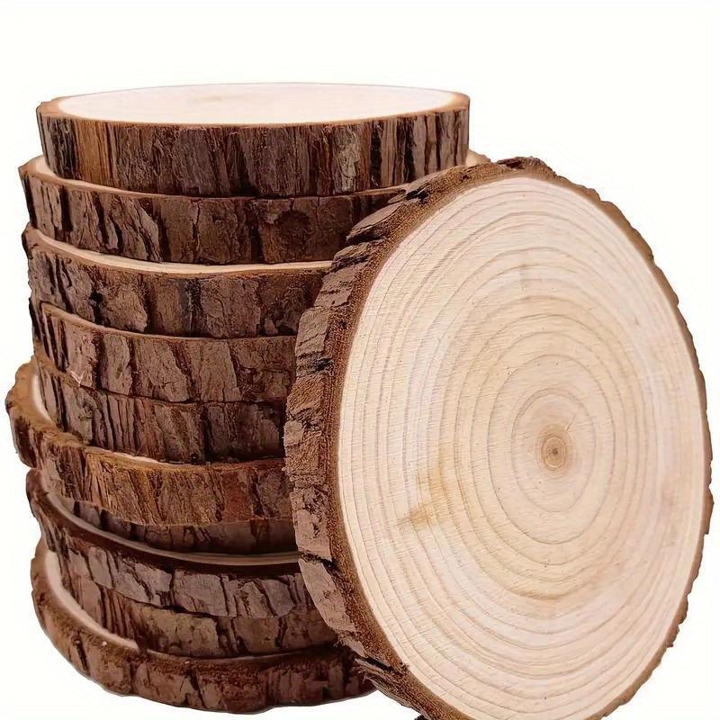 

10pcs 4.2-4.7 Inches Natural Tree Leather Wood Chips, Disc Coaster Pieces, Craft Wood, Christmas Ornaments And Leather Handmade Diy Crafts, Rustic Wedding Easter Gift