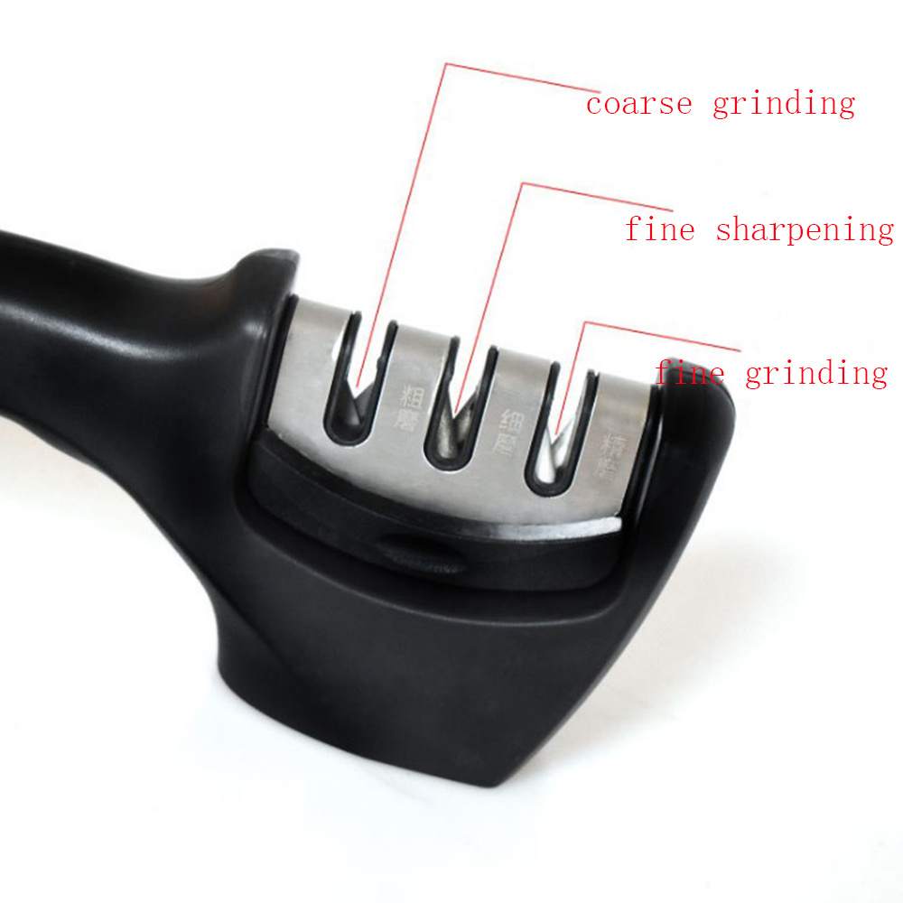 1pc Black 3 Stages Type Quick Sharpening Tool Knife Sharpener Handheld  Multi Function With Non Slip Base Kitchen Knives