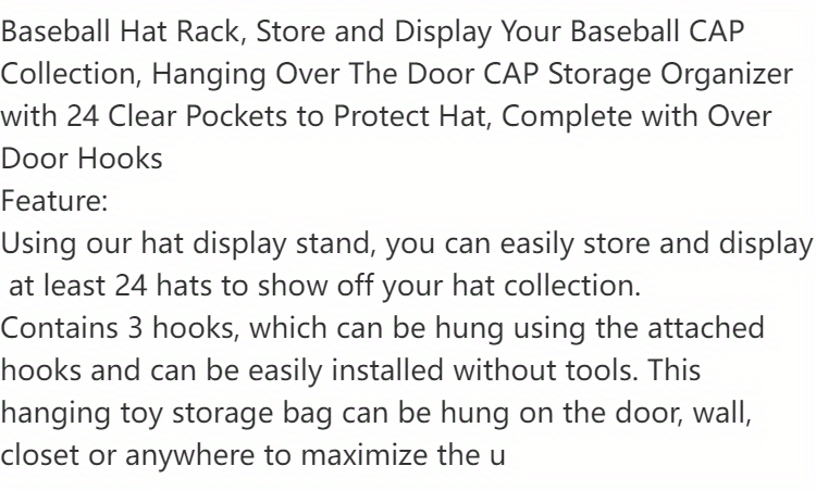 24 pockets Baseball Storage Hanging Bag Door Hat - Temu