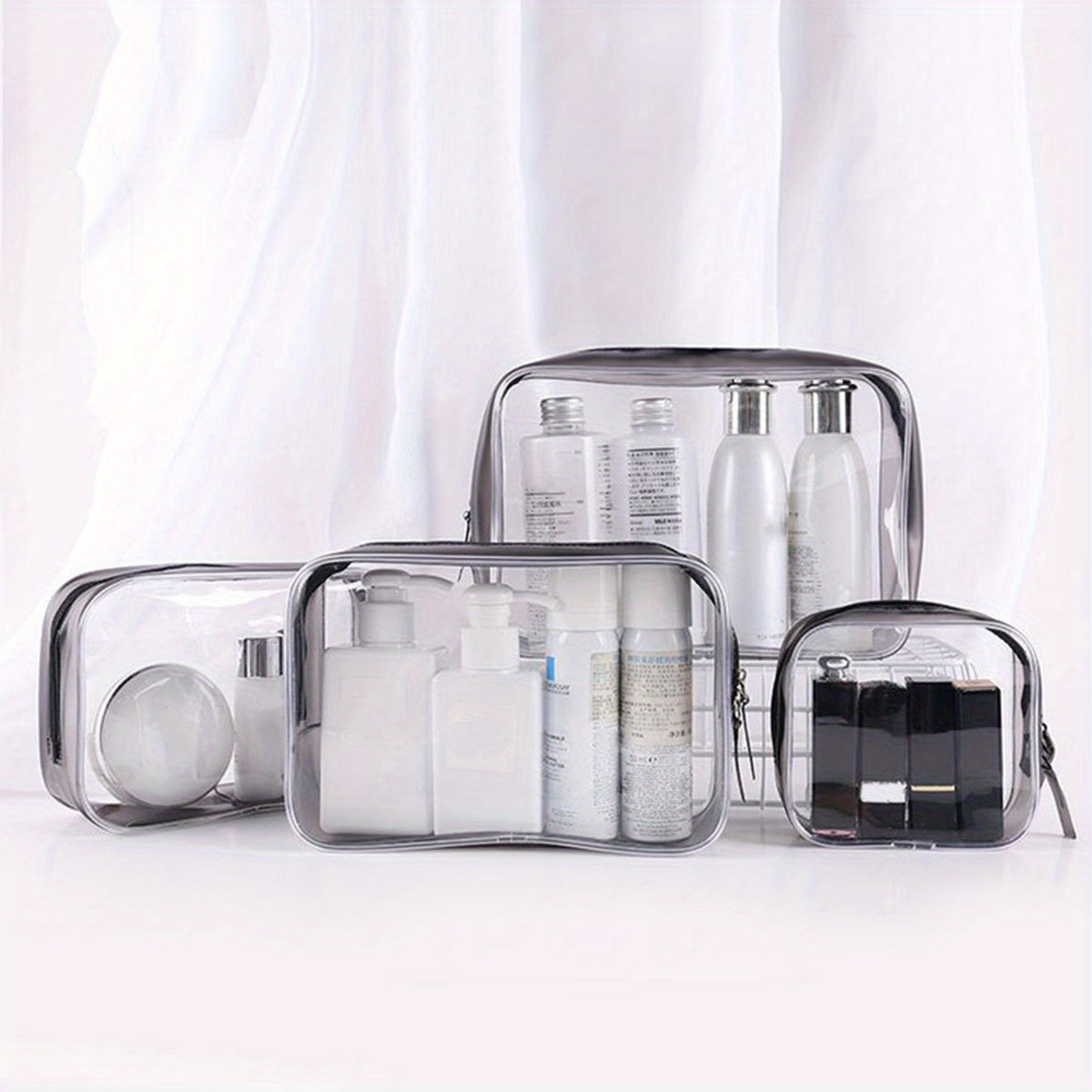 Neceser transparente con cremallera portátil de plástico impermeable bolsa  de cosméticos para viajes al aire libre baño lavado organizador viaje