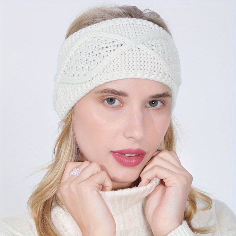 Thick Fleece Knit Headband Solid Color Elastic Ear Warmer - Temu Canada