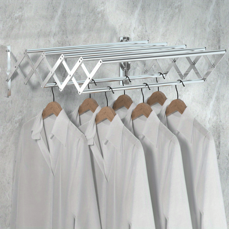 1pc wall mounted clothes drying rack multi functional space saving collapsible laundry drying rack with towel bar details 0