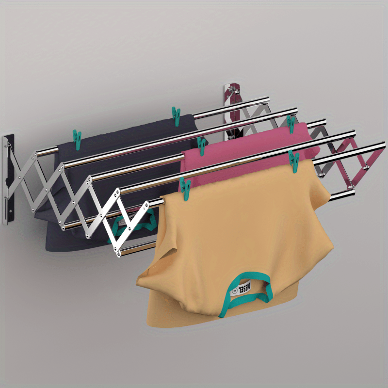 1pc wall mounted clothes drying rack multi functional space saving collapsible laundry drying rack with towel bar details 1