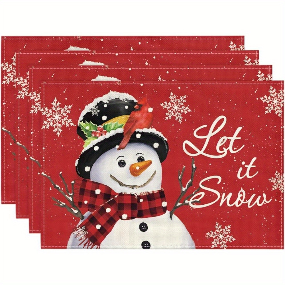  Round Table Placemats Set of 2, Christmas Snowman Xmas