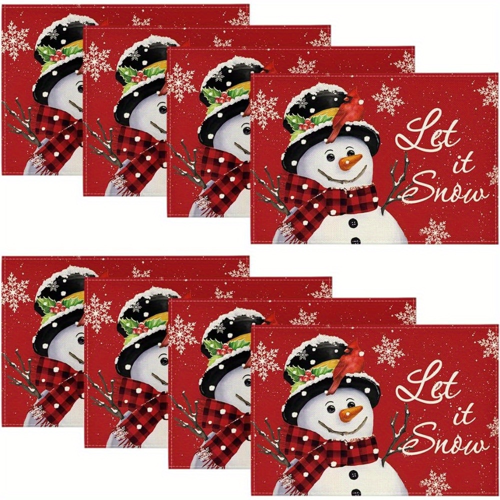  Round Table Placemats Set of 2, Christmas Snowman Xmas