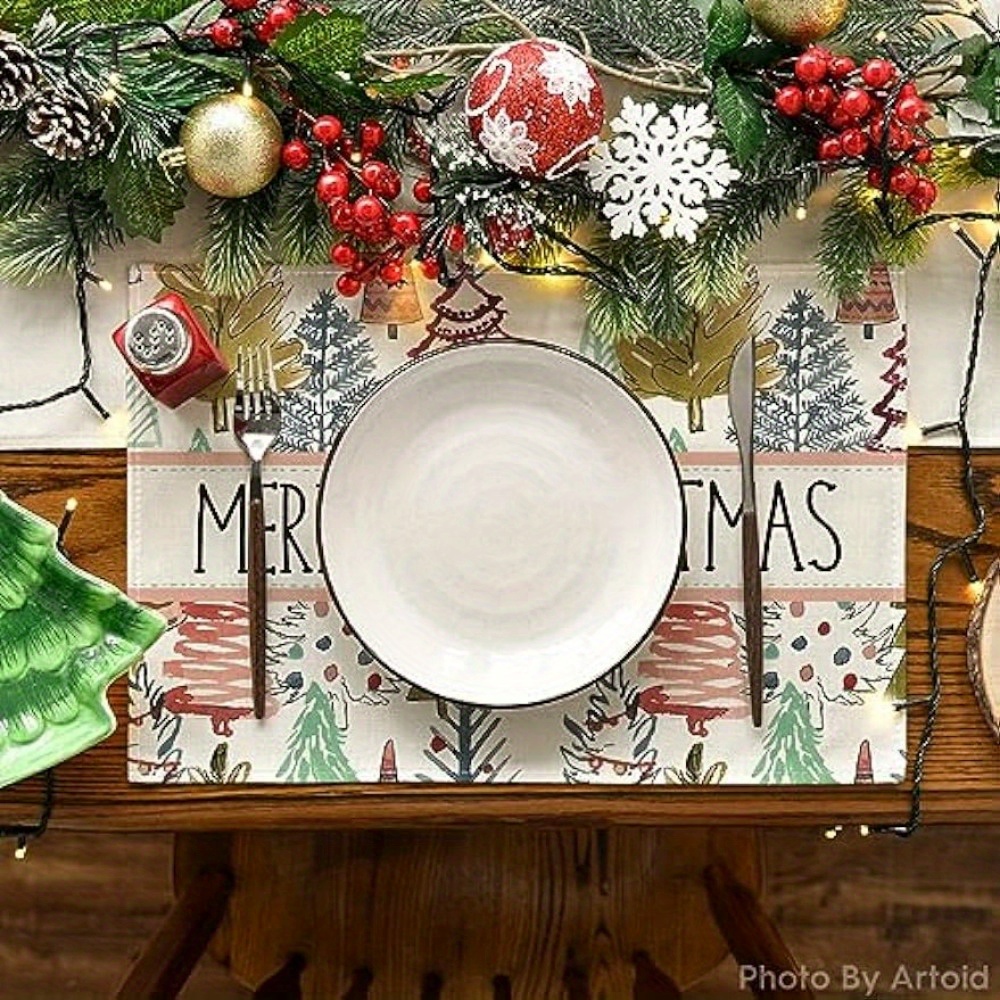 Linen Placemats Merry Christmas Theme Placemats Set Xmas - Temu