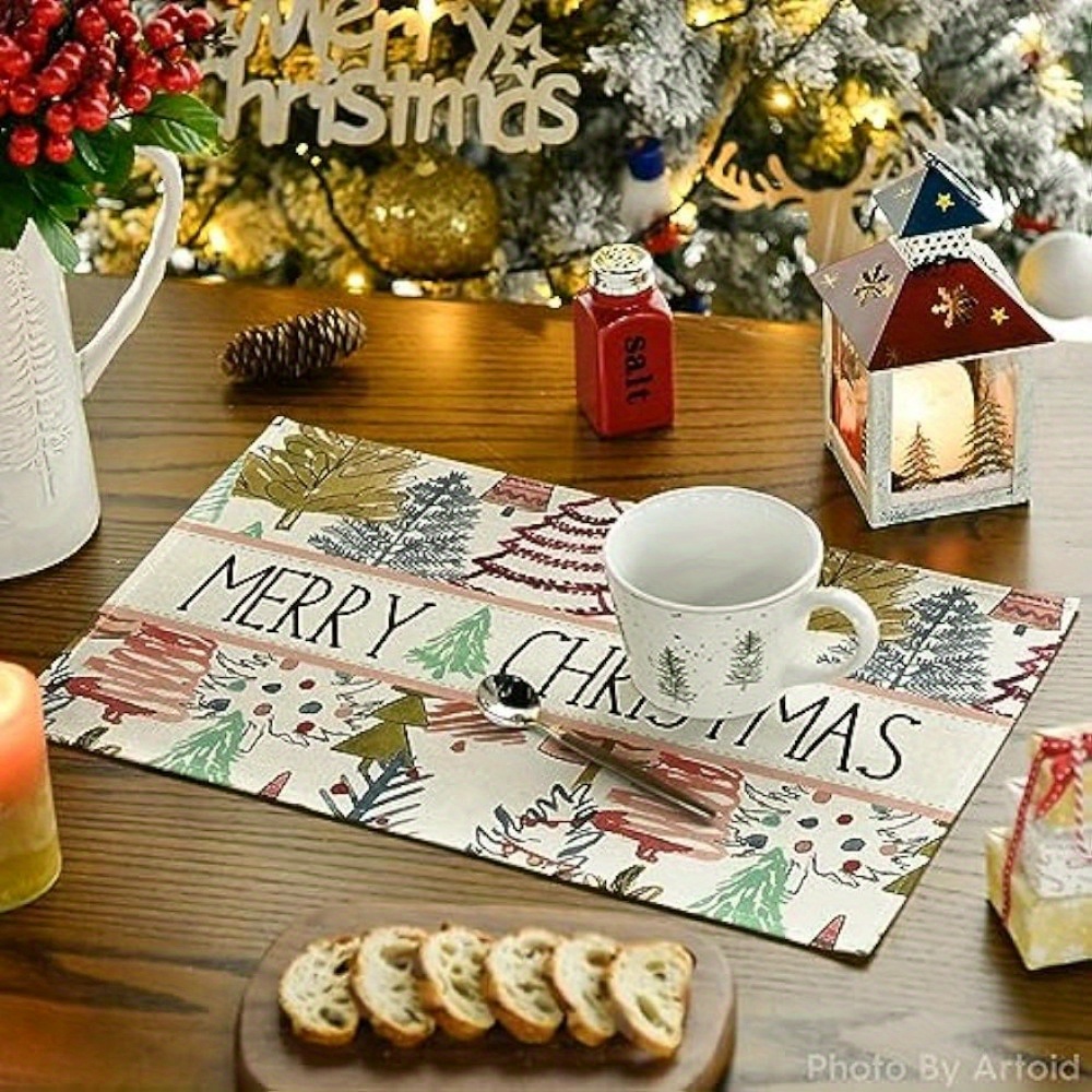 Linen Placemats Merry Christmas Theme Placemats Set Xmas - Temu