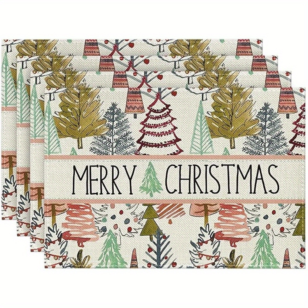 Linen Placemats Merry Christmas Theme Placemats Set Xmas - Temu