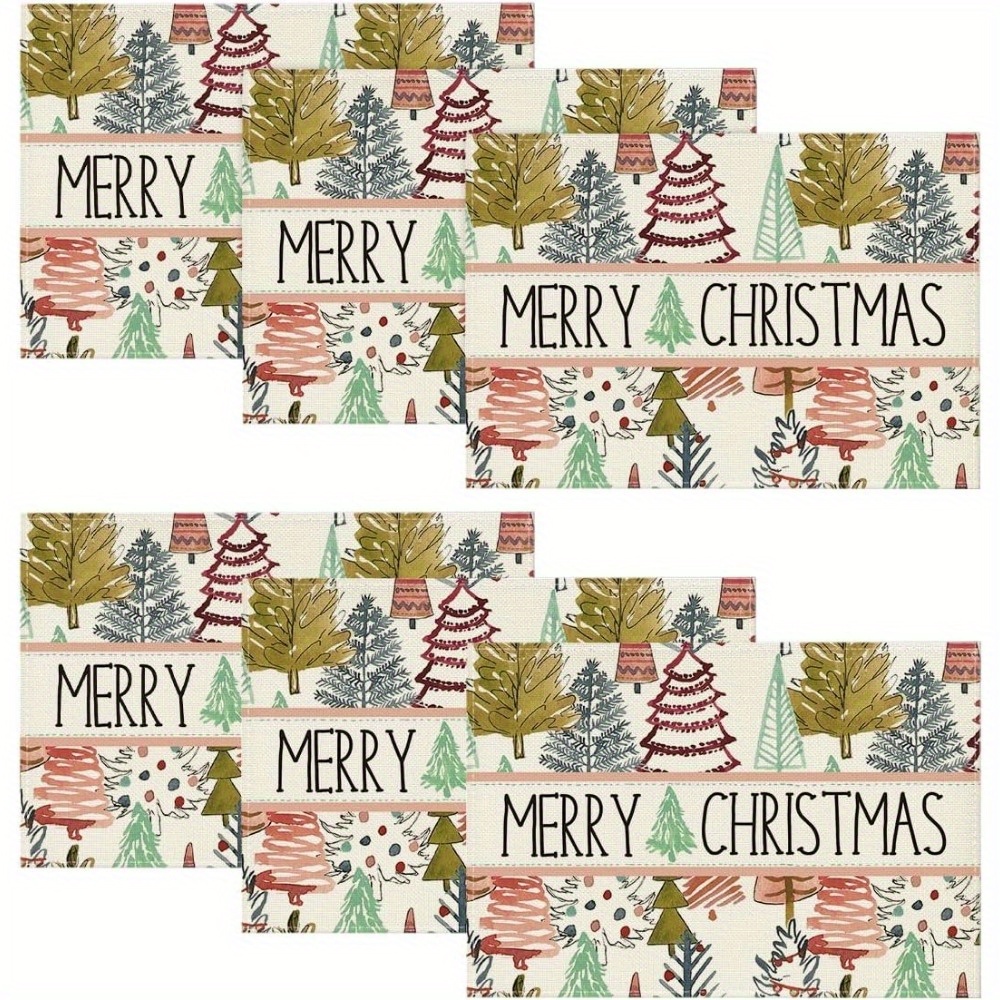 Linen Placemats Merry Christmas Theme Placemats Set Xmas - Temu