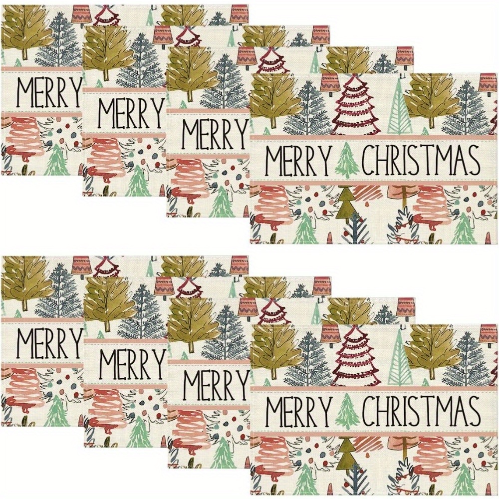 Linen Placemats Merry Christmas Theme Placemats Set Xmas - Temu