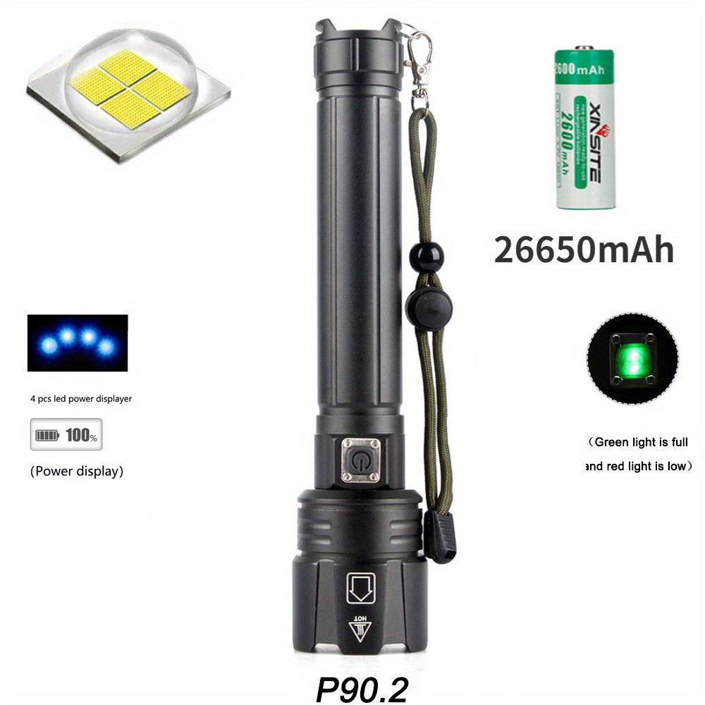 2000 Lumens P90 High Light Black Flashlight Variable Focus Fishing Camping  Fashion LED Flashlight
