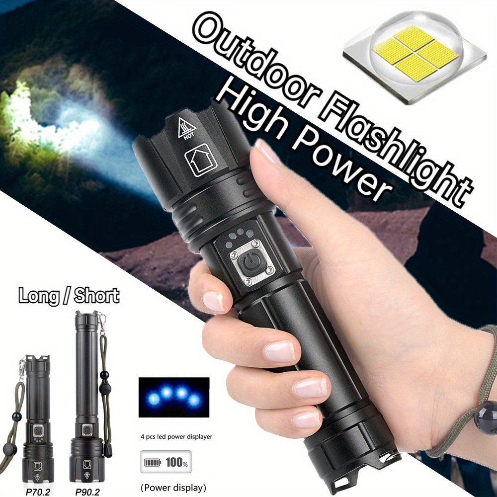 100000 Lumens Powerful Flashlight, Rechargeable Waterproof Searchlight  XHP70 Super Bright Handheld Led Flashlight Tactical Flashlight 26650  Battery USB Zoom Torch for Emergency Hiking Hunting Camping 