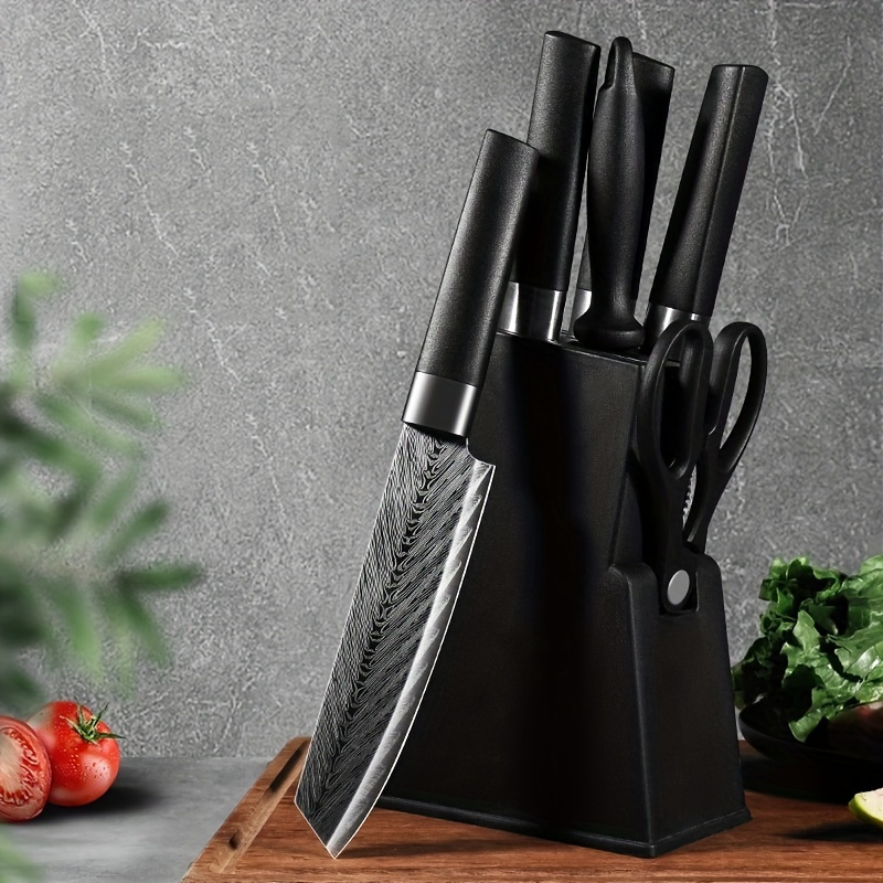 7pcs-Kitchen Knife Set Chef Knife Cleaver Stainless Steel Knife Block  Sharpener