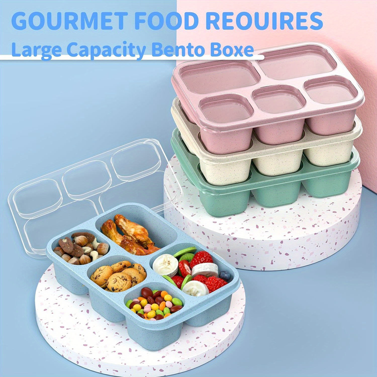 Bento Lunch Box, Reusable Lunch Box With 5 Compartments And Lids