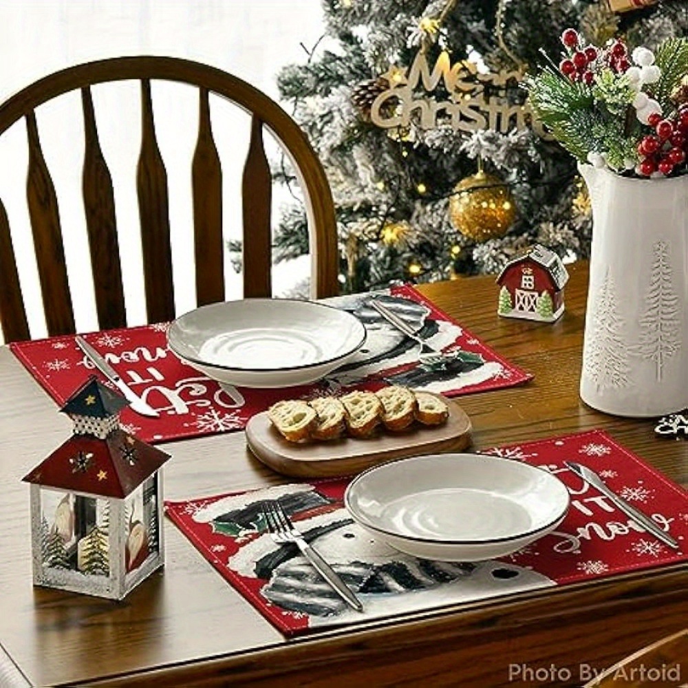  Round Table Placemats Set of 2, Christmas Snowman Xmas