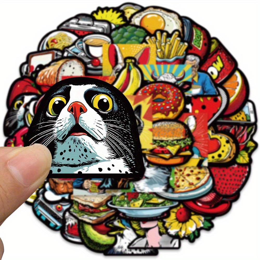 50Pcs Cute Food Stickers, Waterproof Aesthetic Trendy Pizza Stickers Food  Decal for Kids Adults Teen Vinyl Stickers