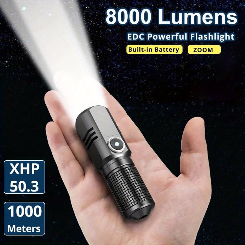 BESTA - Lampe de Poche LED Ultra Puissante, USB Rechargeable CREE P50 Lampe  Torche, 3000 Lumens Super Lumineuse 5 Modes d'éclairage Etanche Torche avec  18650 Batterie pour Camping Randonnée - Lampes portatives