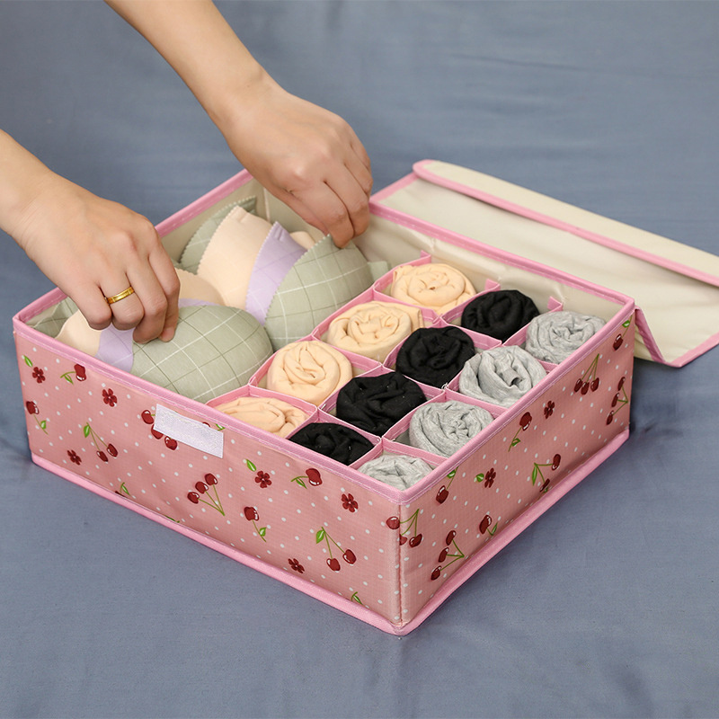 lattby fabric underwear socks organizer with lid rectangular non waterproof storage box for cosmetics and bedroom essentials details 1