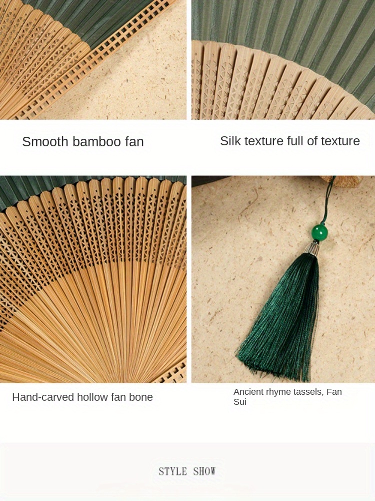 1PC Foldable Fan Hand Held Fan With Tassel For Outdoor Travel Dancing Performance Cheongsam Dressing Accessories Photo-taking Props details 4