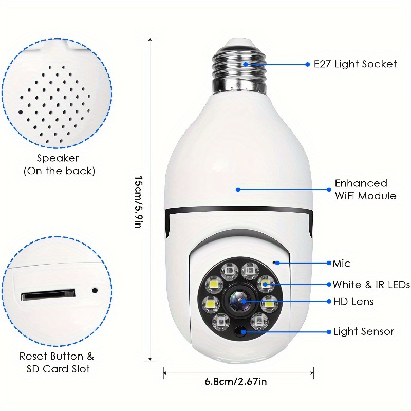 1pc Cámara Bombilla Luz 1080p Cámara Seguridad Bombilla Luz - Temu