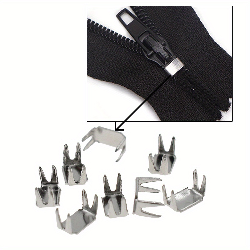 

145pcs 5#(0.28inch*0.16inch) Silvery Zipper Accessories Upper And Lower Stops Silvery Four-legged U-shaped Code Anti-fall Buckle Clothing Jacket Shoes Box Bag Zipper Accessories