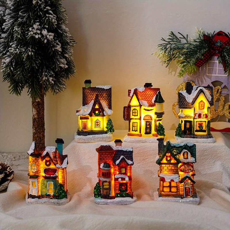 1 pièce, maison miniature de décoration de Noël, petite maison lumineuse  créative de Noël, résine, décoration