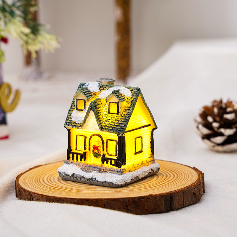 Mini Christmas Scene Xmas House LED Colorful Light Miniature Village Home  Decor