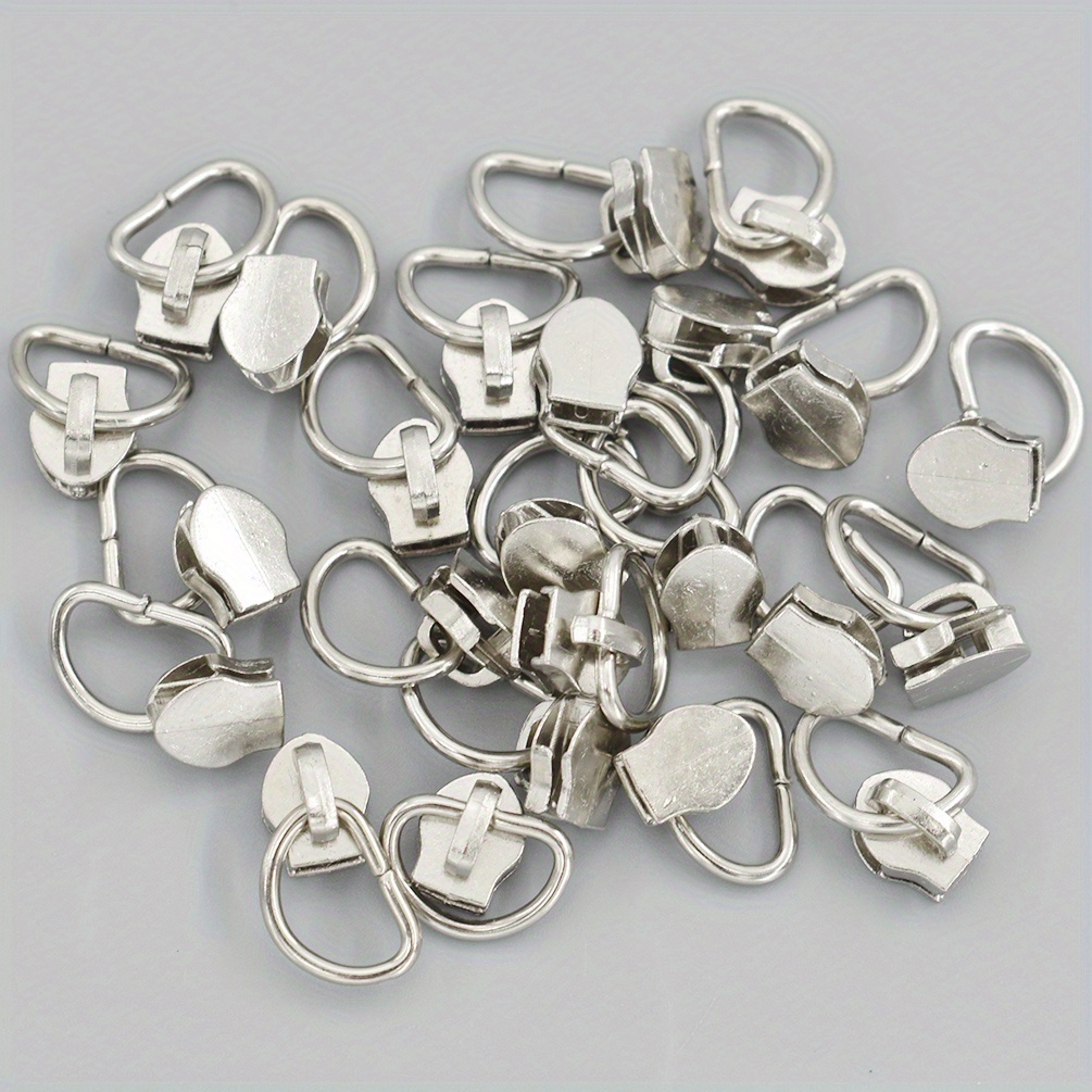 Image of 25pcs / Silvery Metal Zipper Pulls With Metal D-ring, Zipper Heads For Clothing, Jackets, Bags, Shoes, And Duvet Covers
