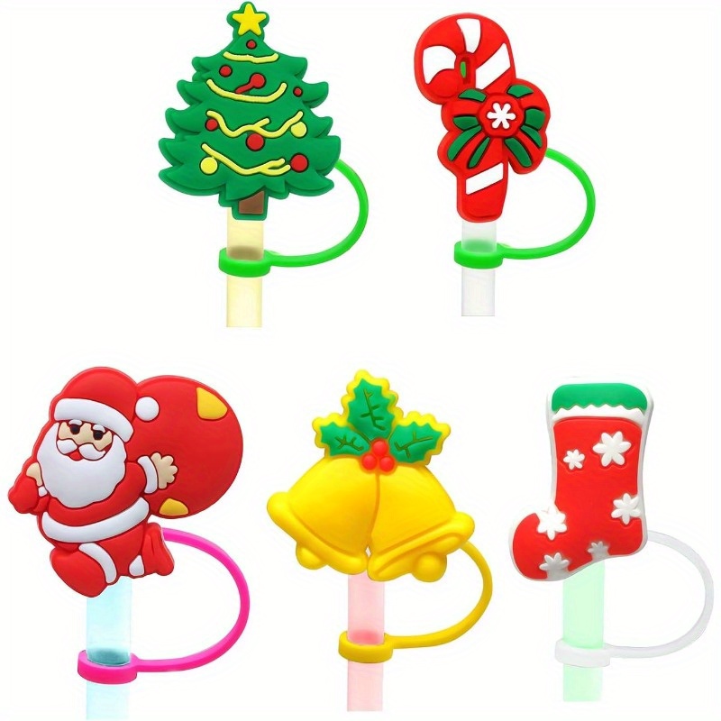 Cute Cartoon Dustproof Straw Cover Reusable Christmas Series - Temu