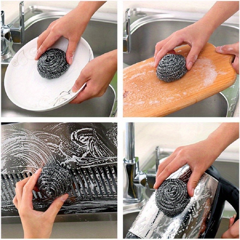 Stainless Steel Wool Scrubber with Handle,Heavy Duty Dish Scrubber Cleaning  Cleaning Brush for Pots, Pans, Grills, Sink(2P)