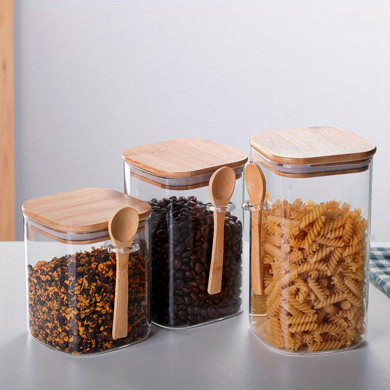 Stackable Square Glass Jars With Airtight Bamboo Lid Perfect - Temu