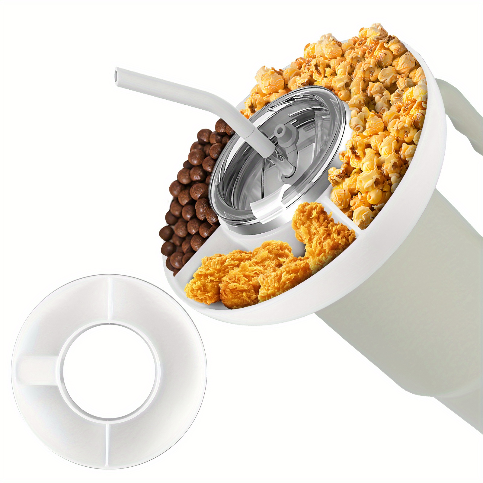 Snack Bowl For Tumbler With Handle 3 Compartment - Temu