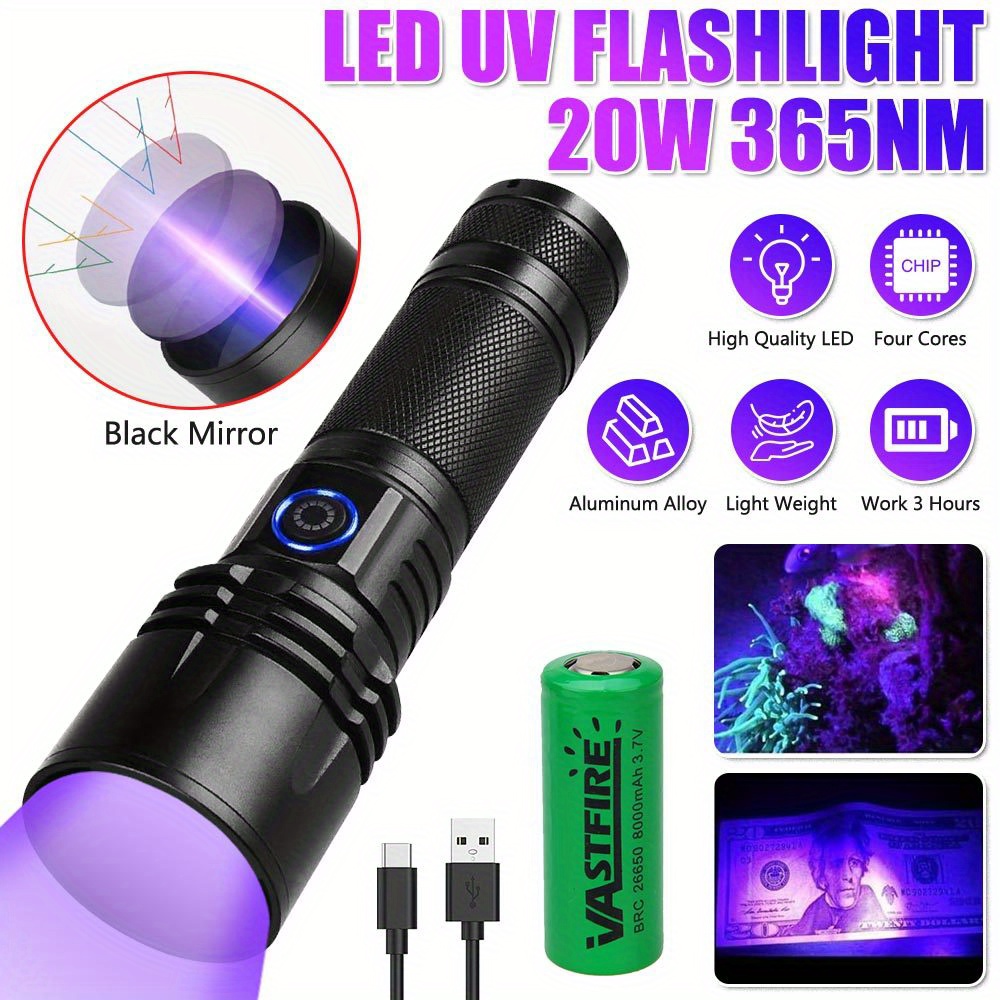 365nm Uv Flashlight With 1/3 Led Rechargeable Black Light - Temu