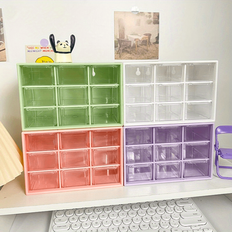 

1pc Desktop 9 Grid Storage Boxes Organizer Transparent Small Drawer Partitioned Student Desk Wall-mounted Sundries Storage Box Cute