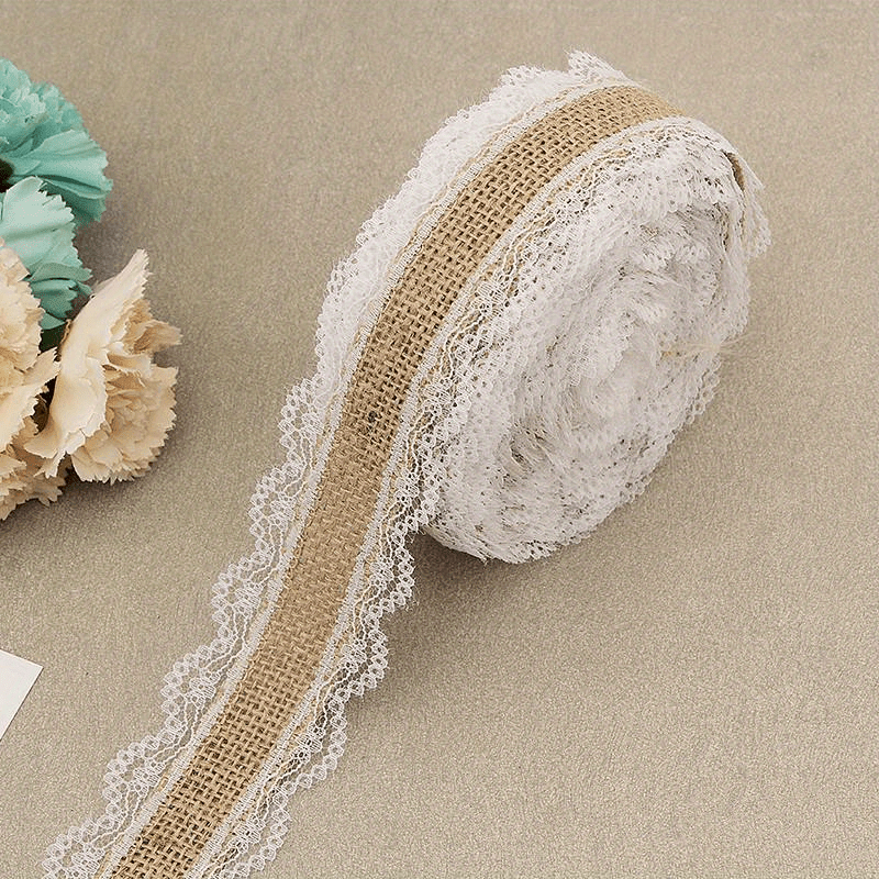 Natural Jute Burlap Hessian Lace Ribbon With White Lace Trim - Temu