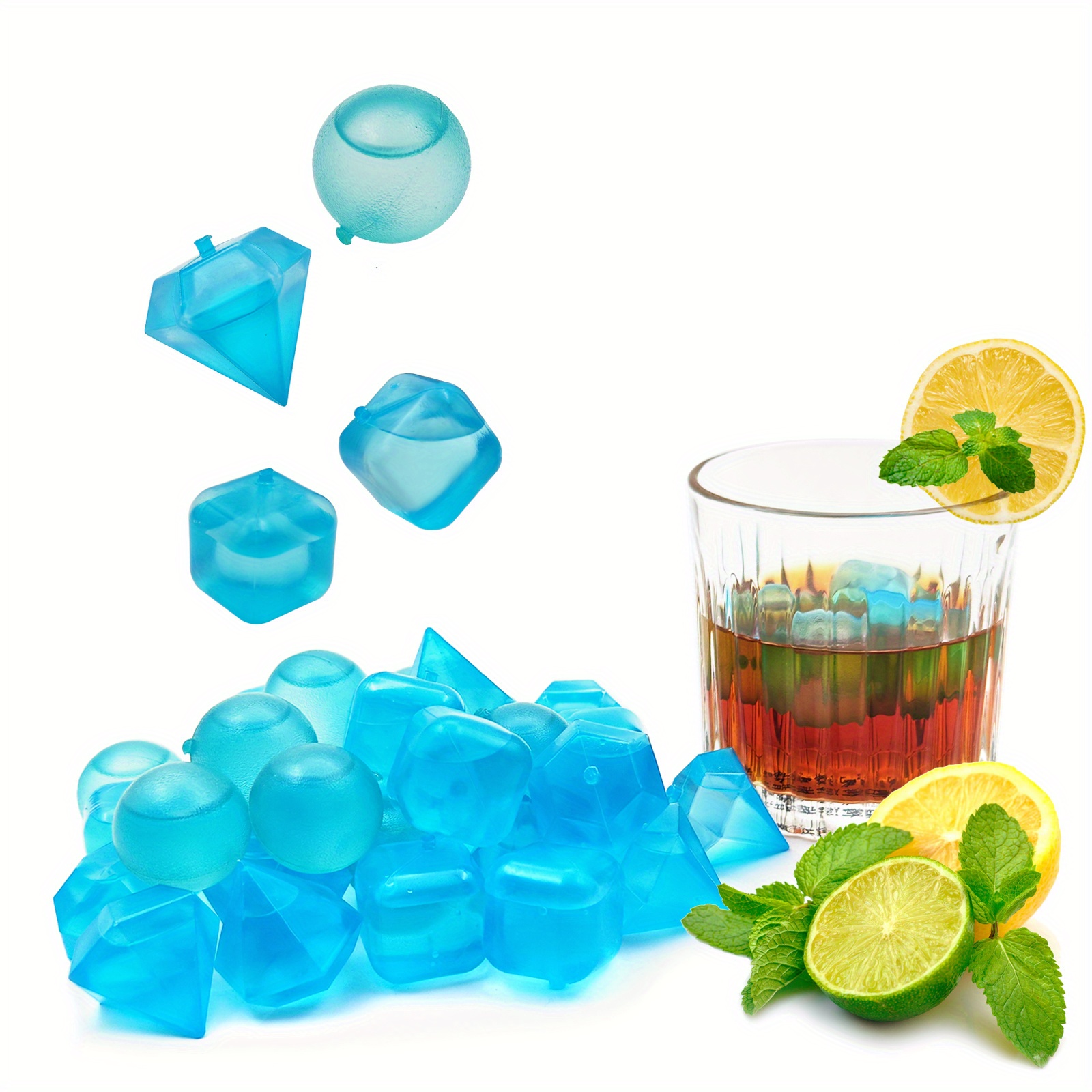 20pcs Food Grade Refreezable Ice Cubes Plastic Non-Diluting Ice