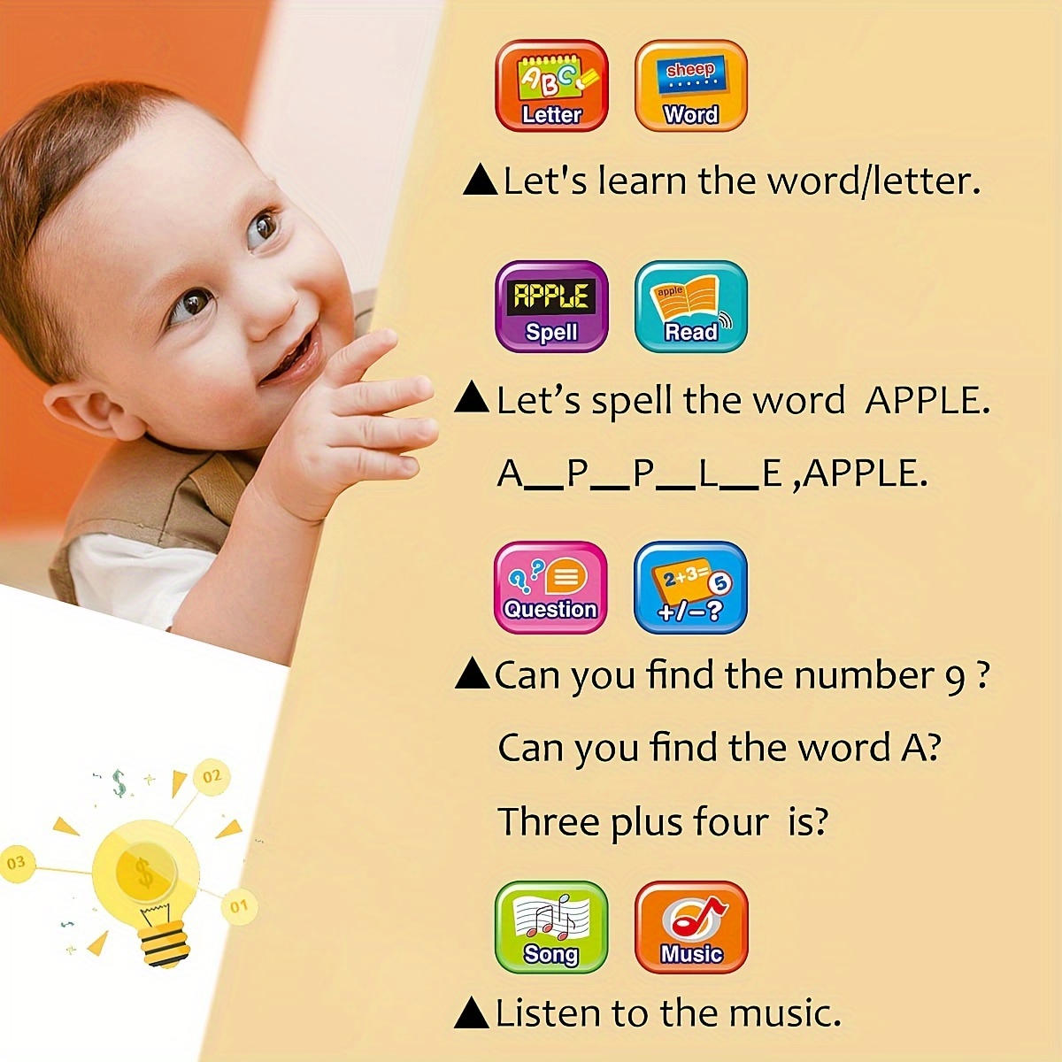 Kids Tablet Toddler Learning Board LED Screen